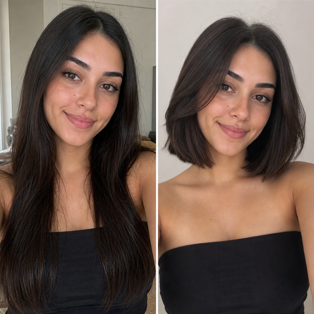 Long hair → short bob try-on
