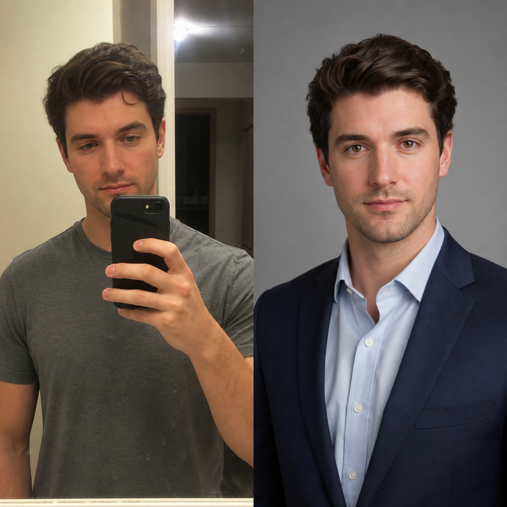 Casual selfie → LinkedIn corporate headshot