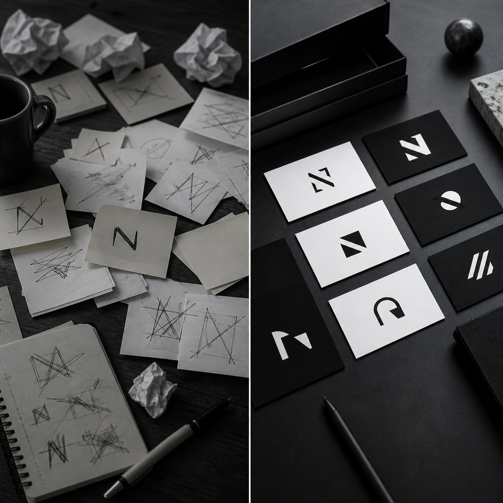 Messy name scribbles → clean brand shortlist board