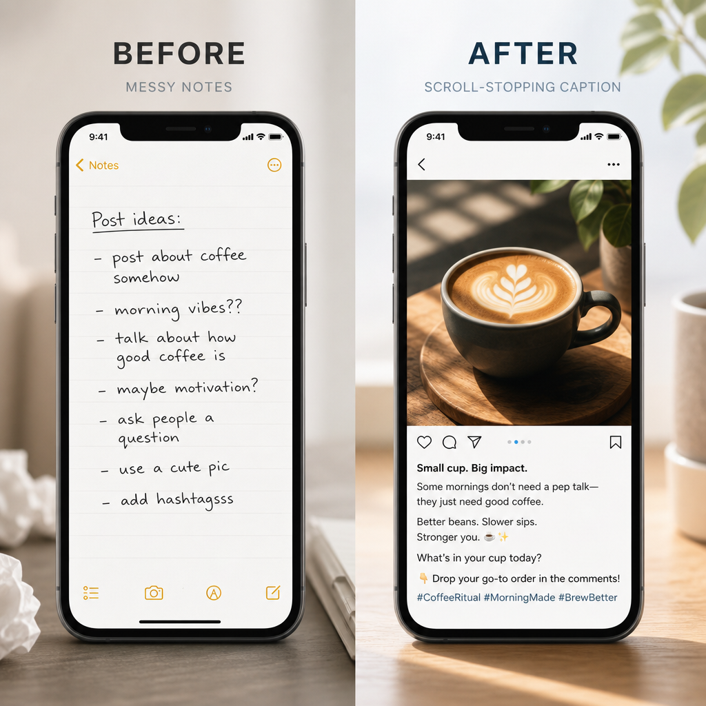 Vague notes → scroll-stopping caption